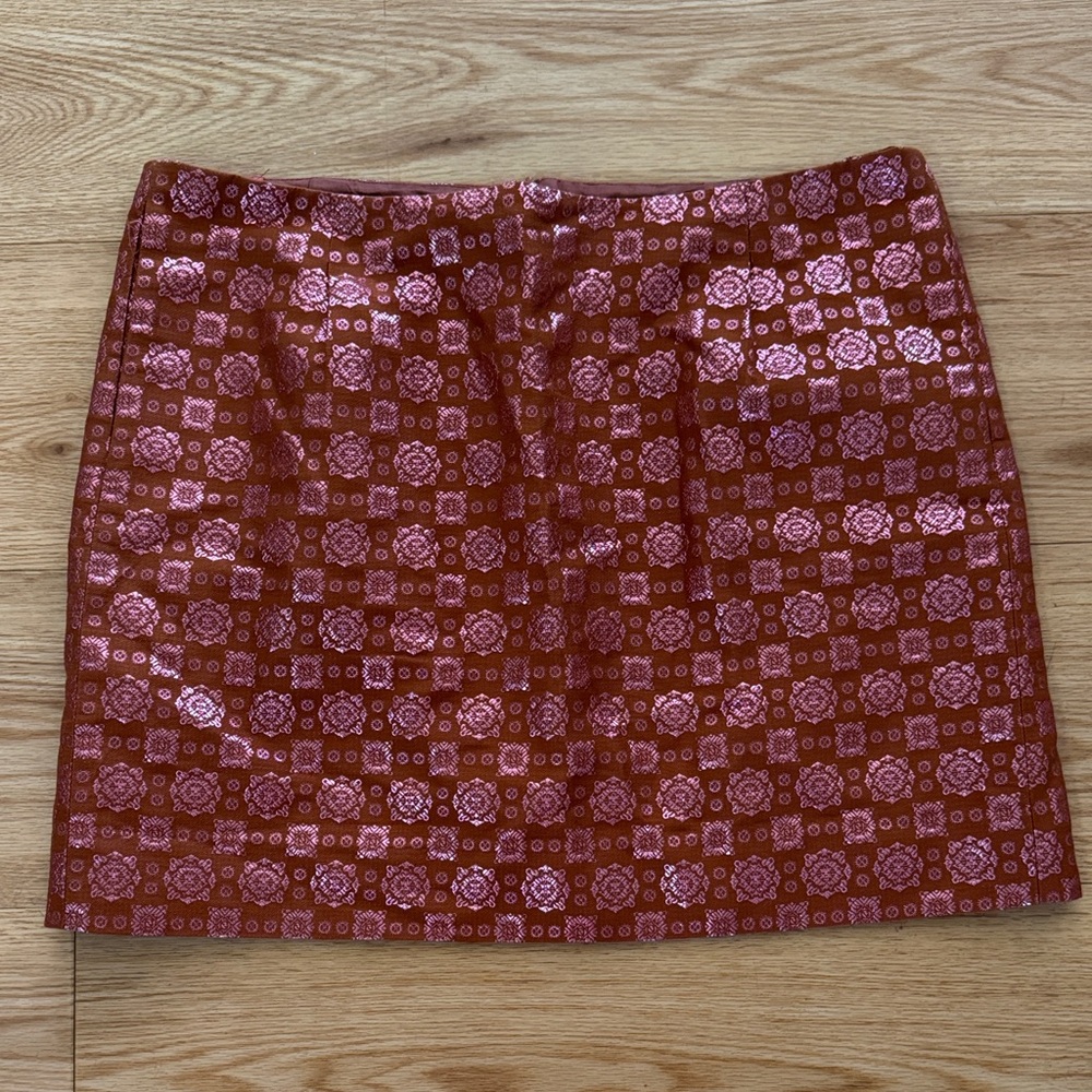 J. Crew Collection Metallic Jacquard Mini Skirt 10 Pink Silk Copper Geometric